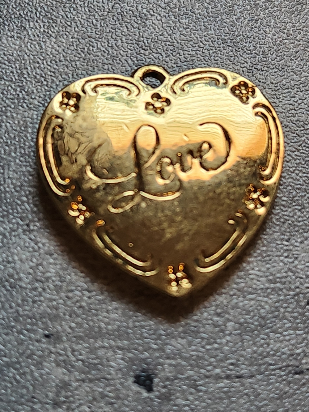 Vintage Gold Plate Heart Shape LOVE Theme Pendant. 1.3"